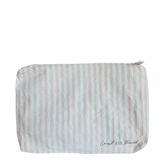 Water Resistant Pouch- Blush Pink Stripe-Medium