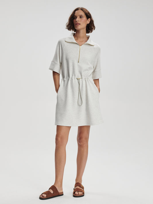 Paisley Half Zip Dress- Ivory Marl