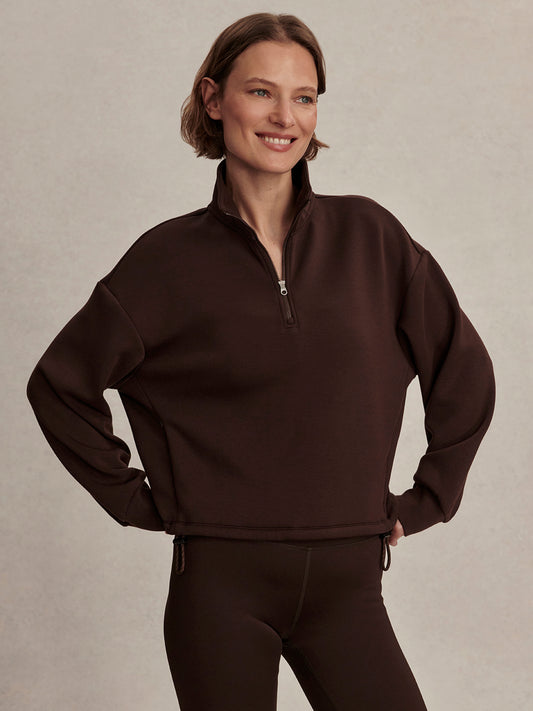 Sian Cropped Half Zip Sweat- Coffee Bean