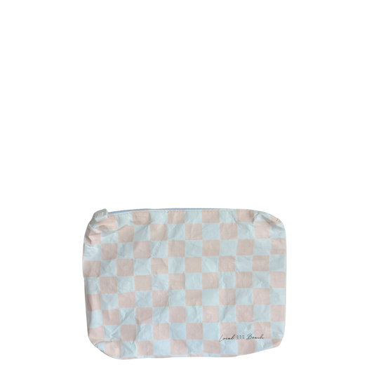 Water Resistant Pouch- Blush Pink Checker- Small