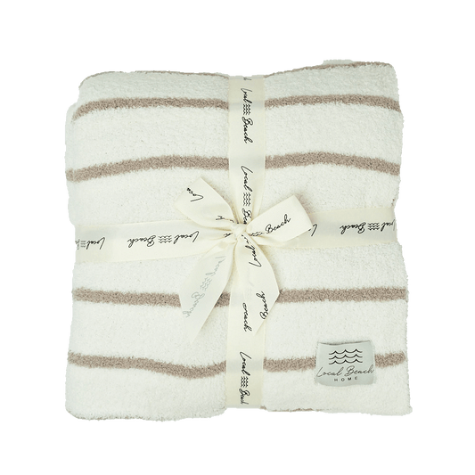 Striped Luxe Home Blanket- Taupe