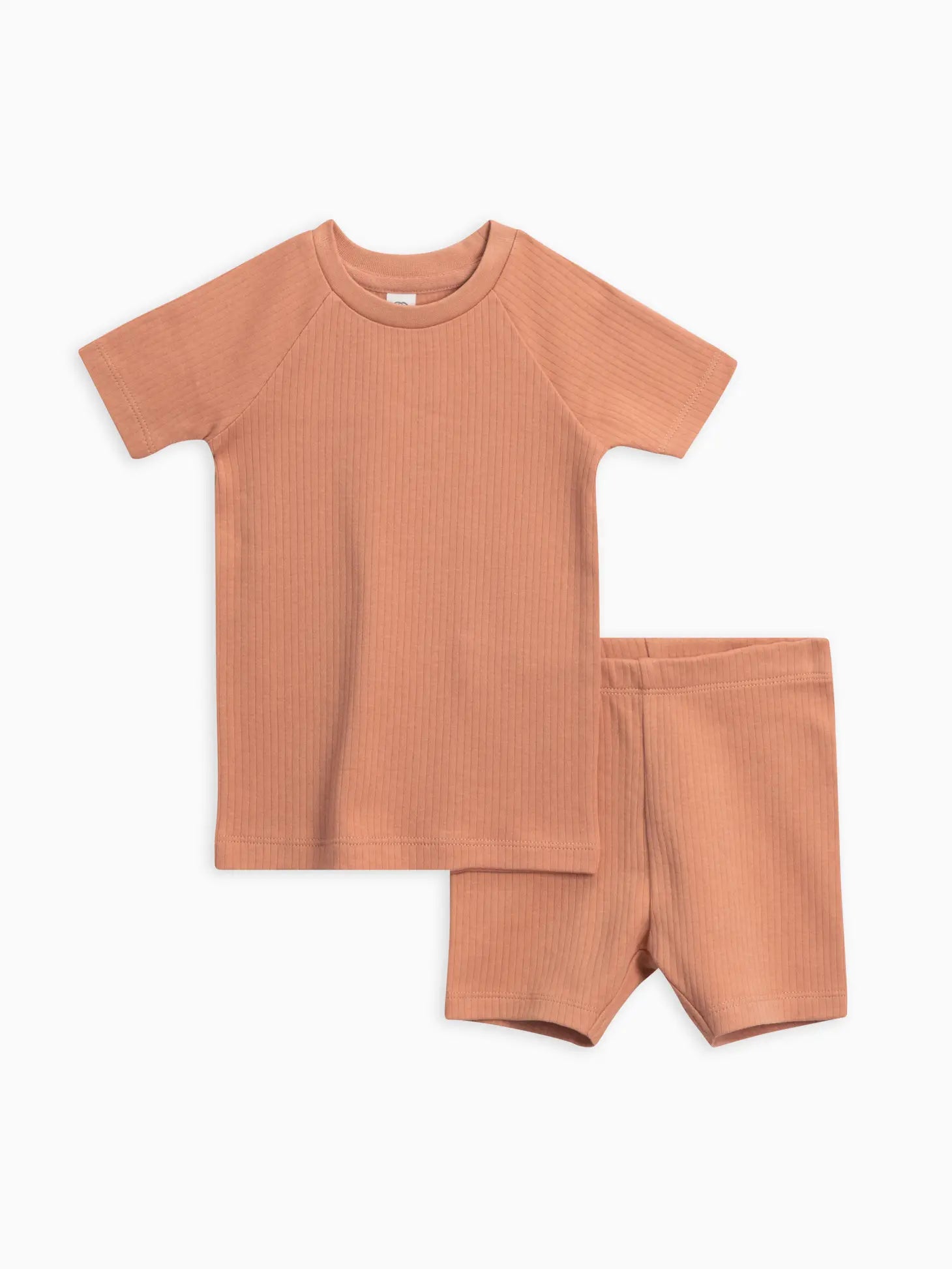 Ribbed Short Sleeve Pajamas- Salmon - Lulie