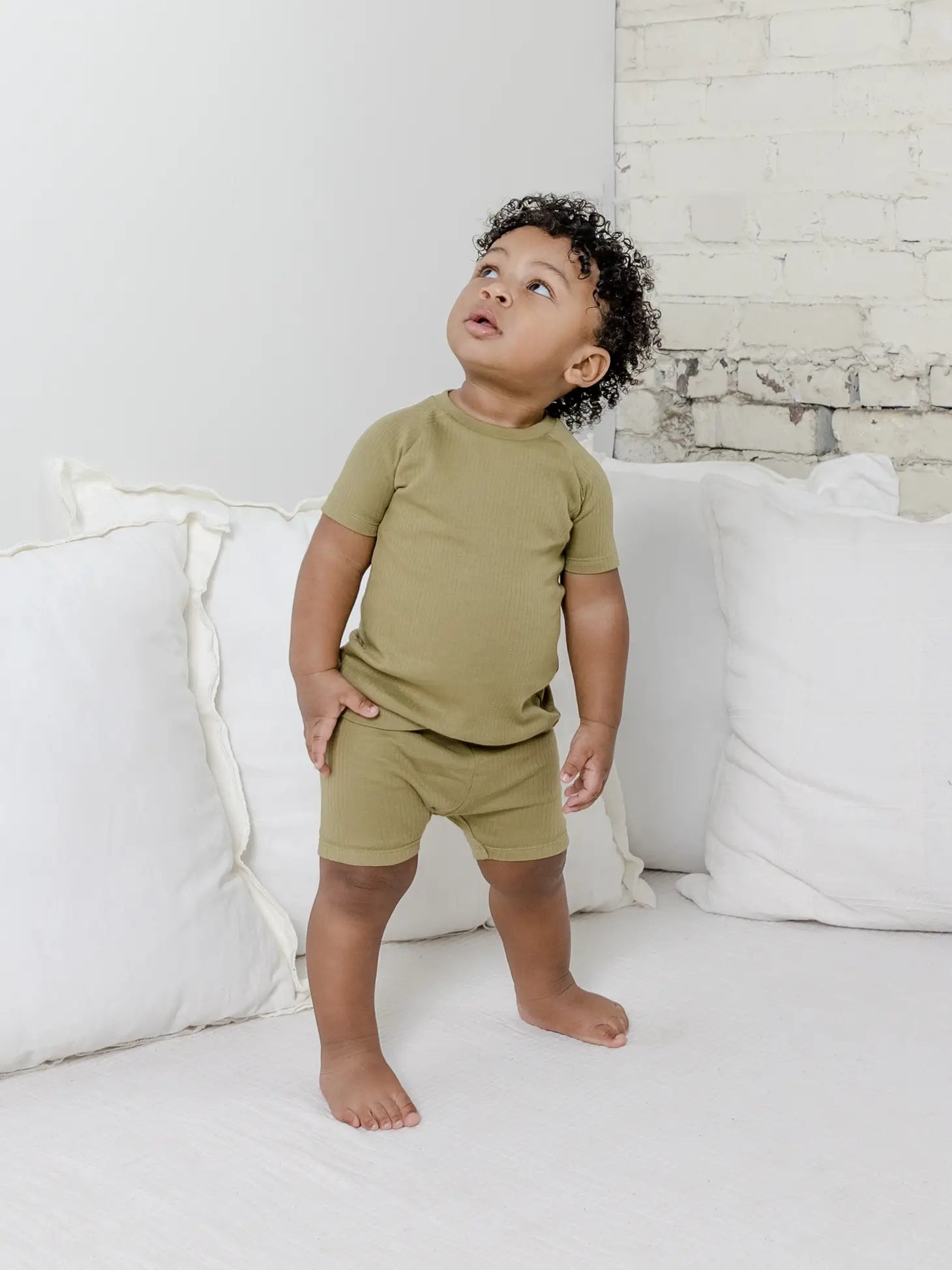 Ribbed Short Sleeve Pajamas- Herb - Lulie