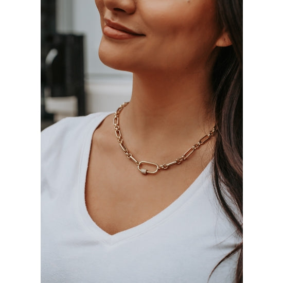 Gold Chain Necklace with Lock Pendant