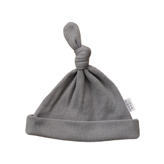 Ribbed Knot Hat - Grey