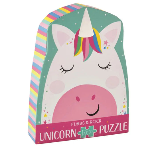 Rainbow Unicorn 12pc Shaped Jigsaw with Shaped Box - Lulie