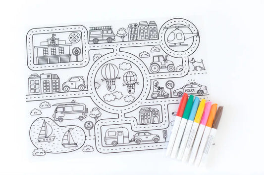 Reusable Coloring Tablemat - Road Map - Lulie