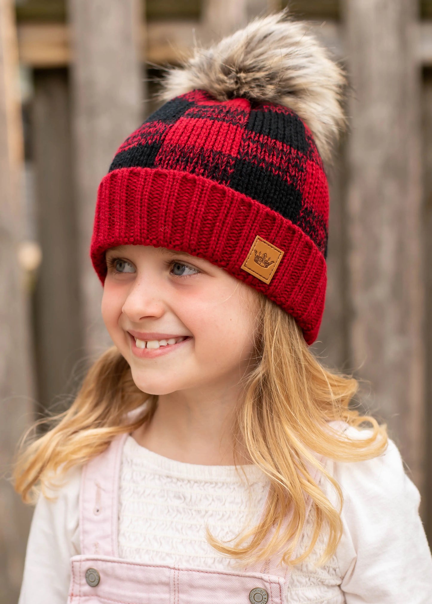 Kids Knit Beanie - Red Buffalo Plaid