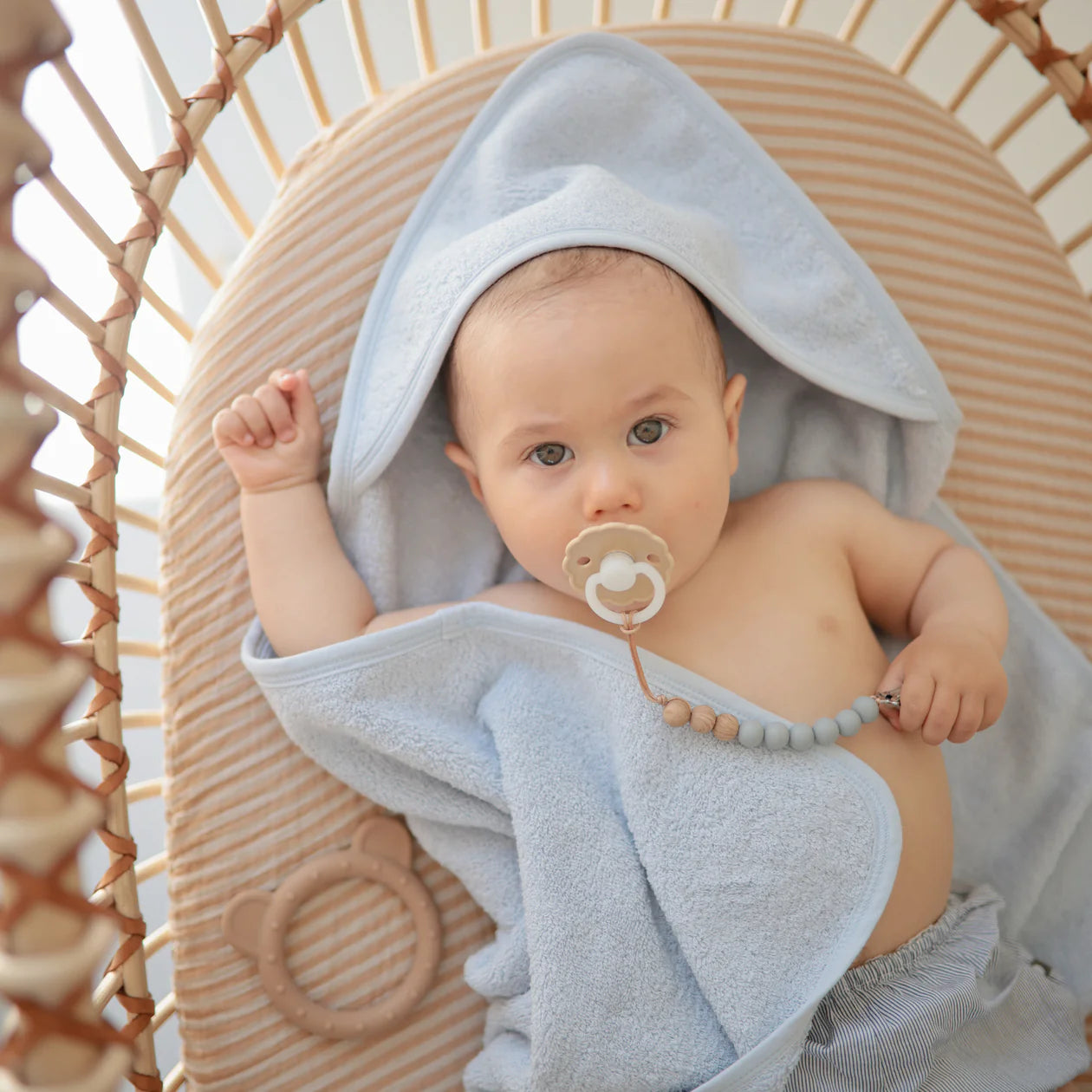 Organic Cotton Baby Hooded Towel- Baby Blue - Lulie